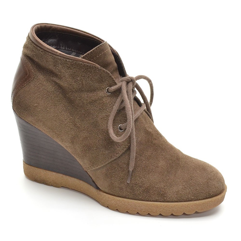 Aquatalia Cassie Brown Suede Lace Up Wedge Bootie 6.5 M